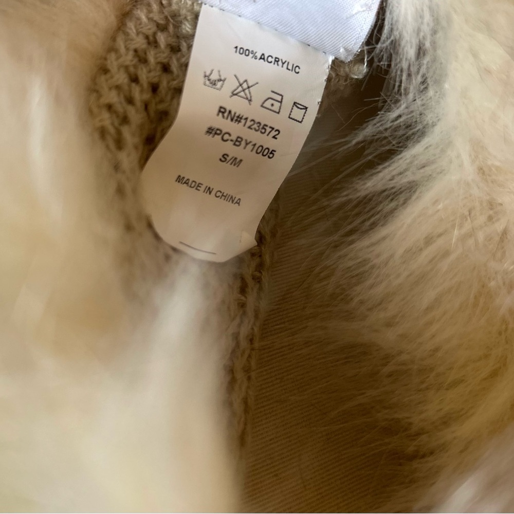 Faux Fur Trim Knit Poncho with Striped Detail - Picture 3 of 8